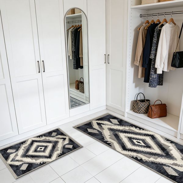 Three-piece kitchen rug set, non-slip and washable, abstract pattern kitchen hallway rug, soft and comfortable, suitable for sinks, floors, entrances, hallways and bathrooms. - Image 9