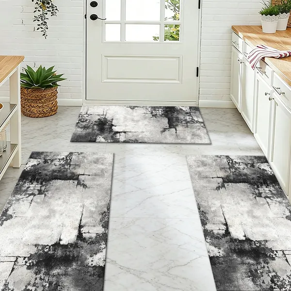 Three-piece kitchen rug set, non-slip and washable, abstract pattern kitchen hallway rug, soft and comfortable, suitable for sinks, floors, entrances, hallways and bathrooms. - Image 22
