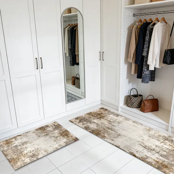 Three-piece kitchen rug set, non-slip and washable, abstract pattern kitchen hallway rug, soft and comfortable, suitable for sinks, floors, entrances, hallways and bathrooms. - Image 154