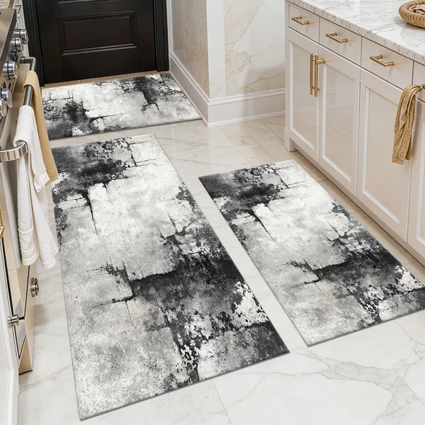 Three-piece kitchen rug set, non-slip and washable, abstract pattern kitchen hallway rug, soft and comfortable, suitable for sinks, floors, entrances, hallways and bathrooms. - Image 14